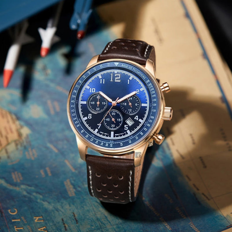 Men's Waterproof Multifunctional Quartz Watch With Leather Belt