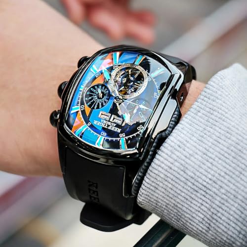 Mengxiang Luxury Watches for Men, Mechanical Quartz Watch, Black/Blue, Personalized large dial|B0CTY2KC3Y