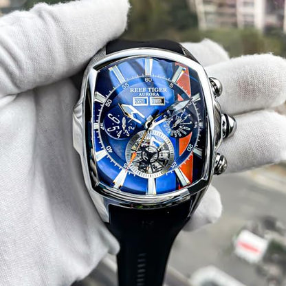 Mengxiang Luxury Watches for Men, Mechanical Quartz Watch, Black/Blue, Personalized large dial|B0CTY2KC3Y