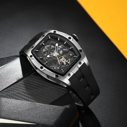 Skeleton Face With Rubber Strap Mechanical Movement Waterproof Watch