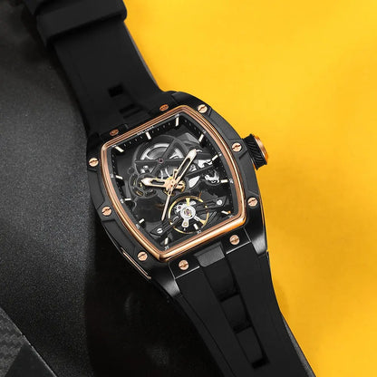 Skeleton Face With Rubber Strap Mechanical Movement Waterproof Watch