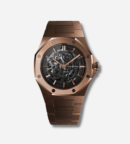 Aurora Skeleton Watch for Men with open dial and stainless steel case