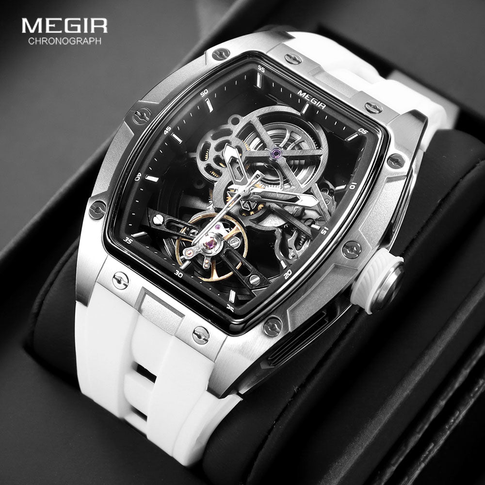 Skeleton Face With Rubber Strap Mechanical Movement Waterproof Watch