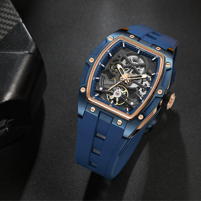 Skeleton Face With Rubber Strap Mechanical Movement Waterproof Watch