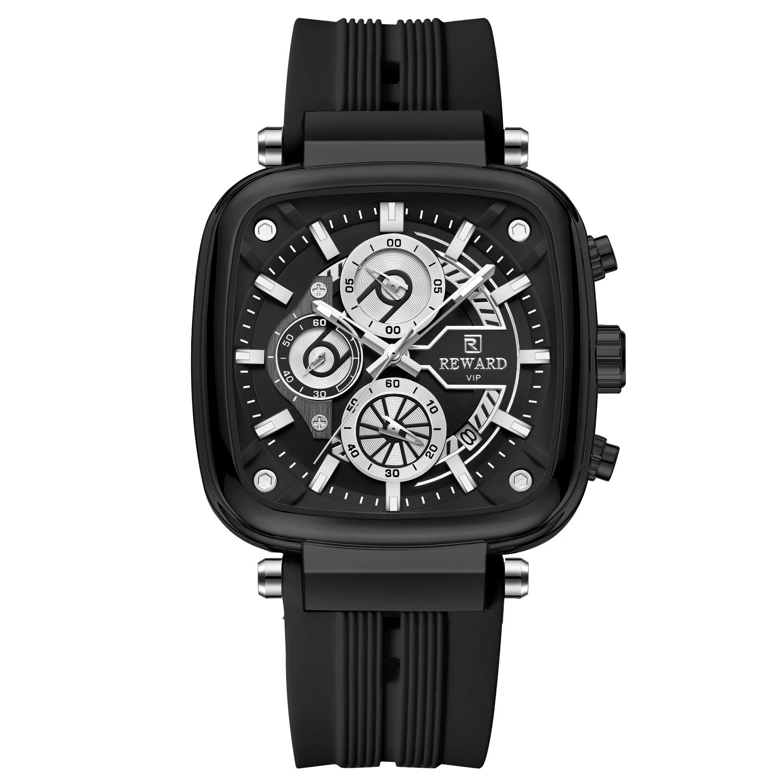 Reward Square Men's Watch – Silicone Band | Chronograph | Waterproof
