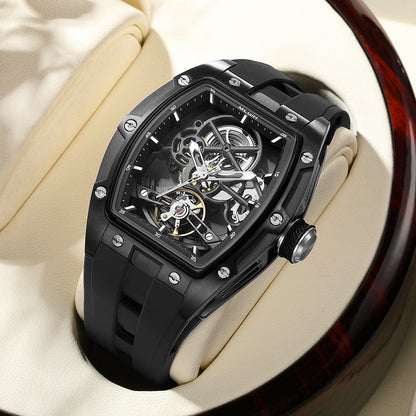 Skeleton Face With Rubber Strap Mechanical Movement Waterproof Watch